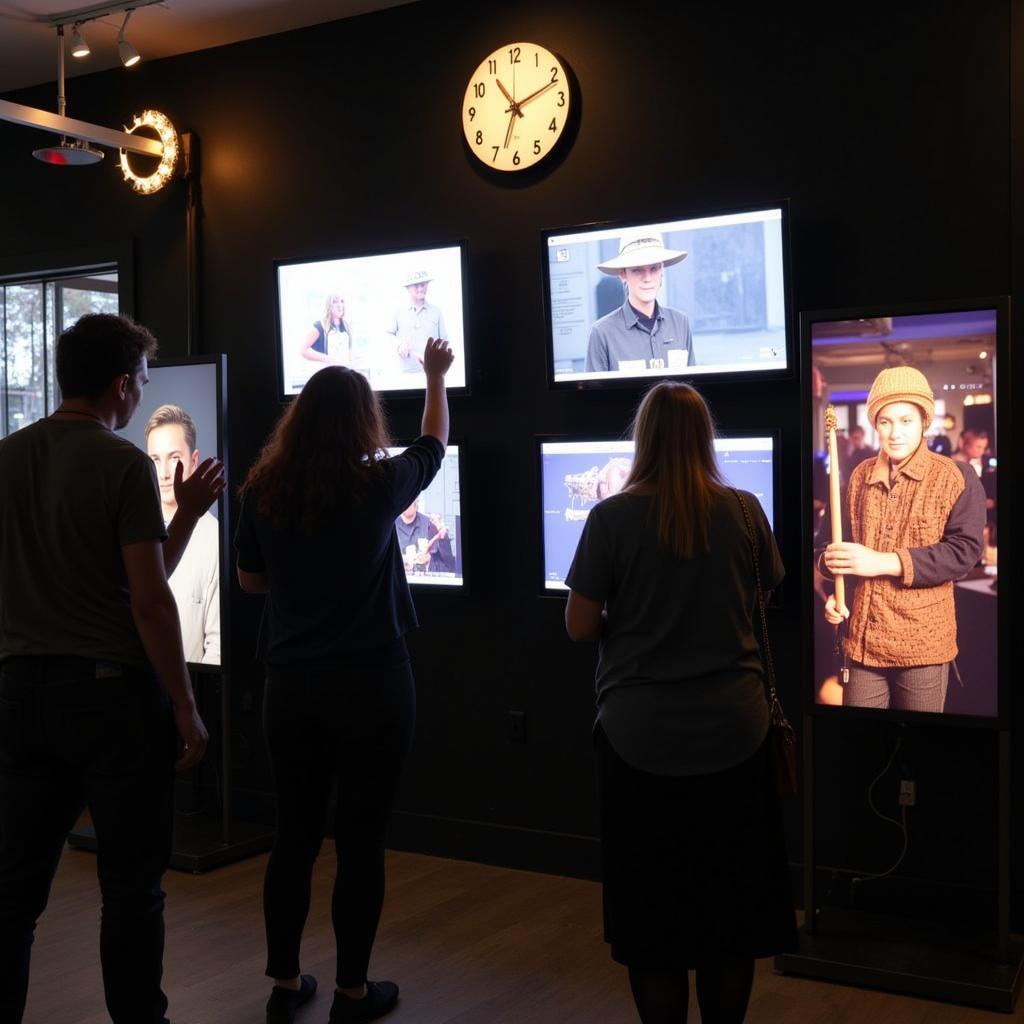 Visitors engaging with digital art at an exhibition at Art's Tap House North