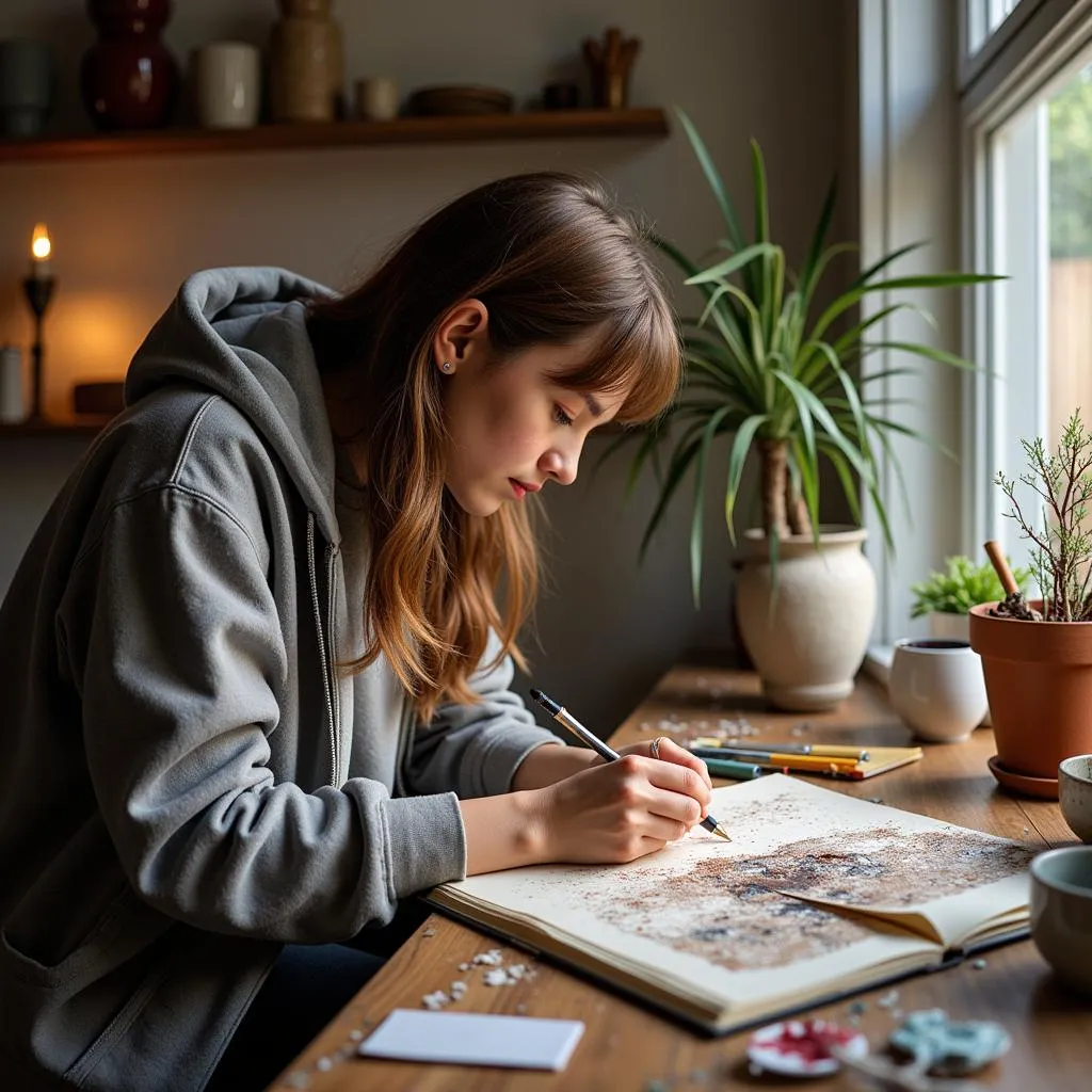 A person creating art inspired by Ash Wednesday