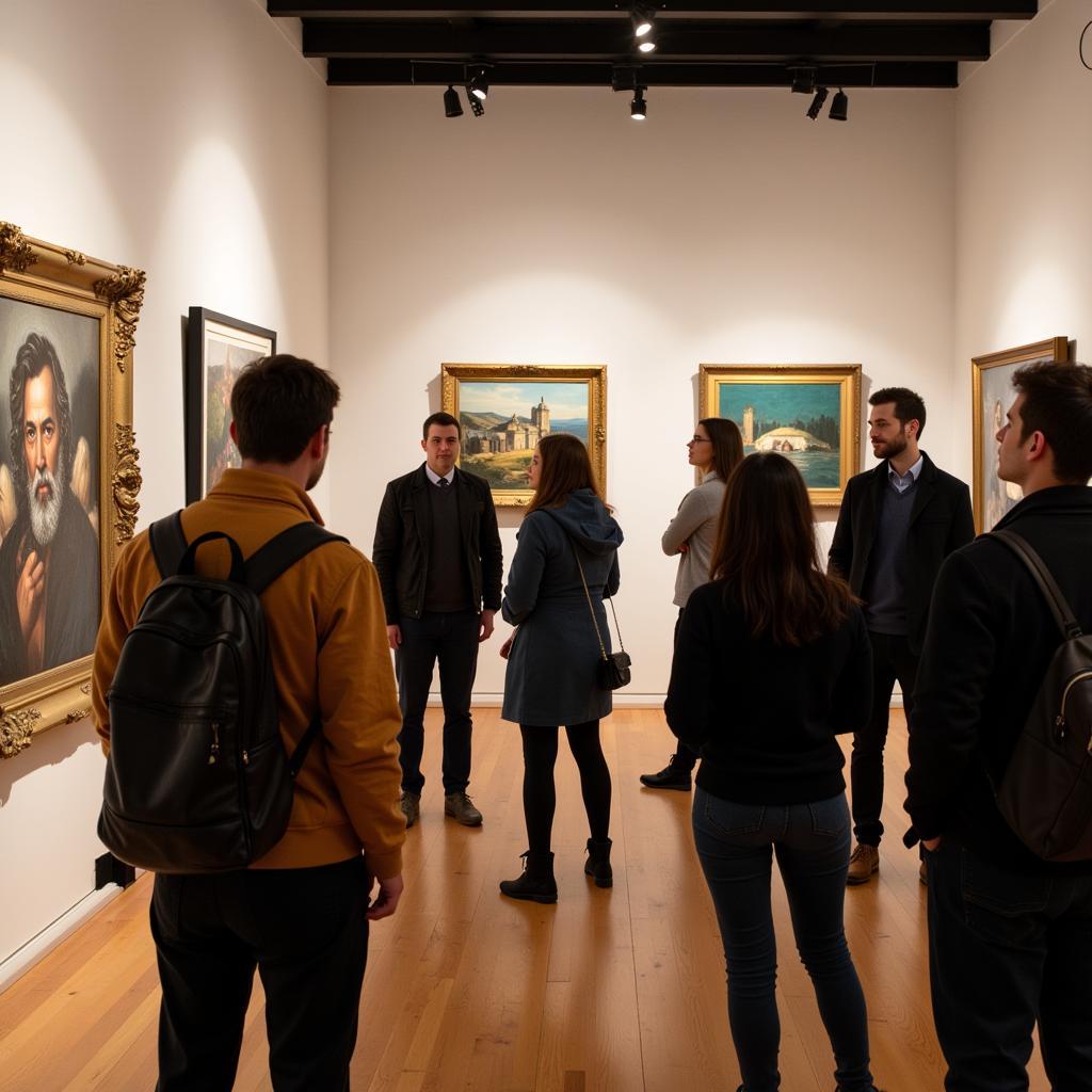 Visitors Viewing Ash Wednesday Art in a Gallery