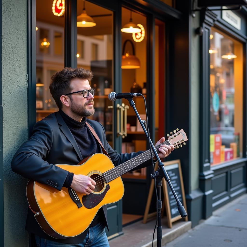 A talented musician performing live during the Ashland Art Walk