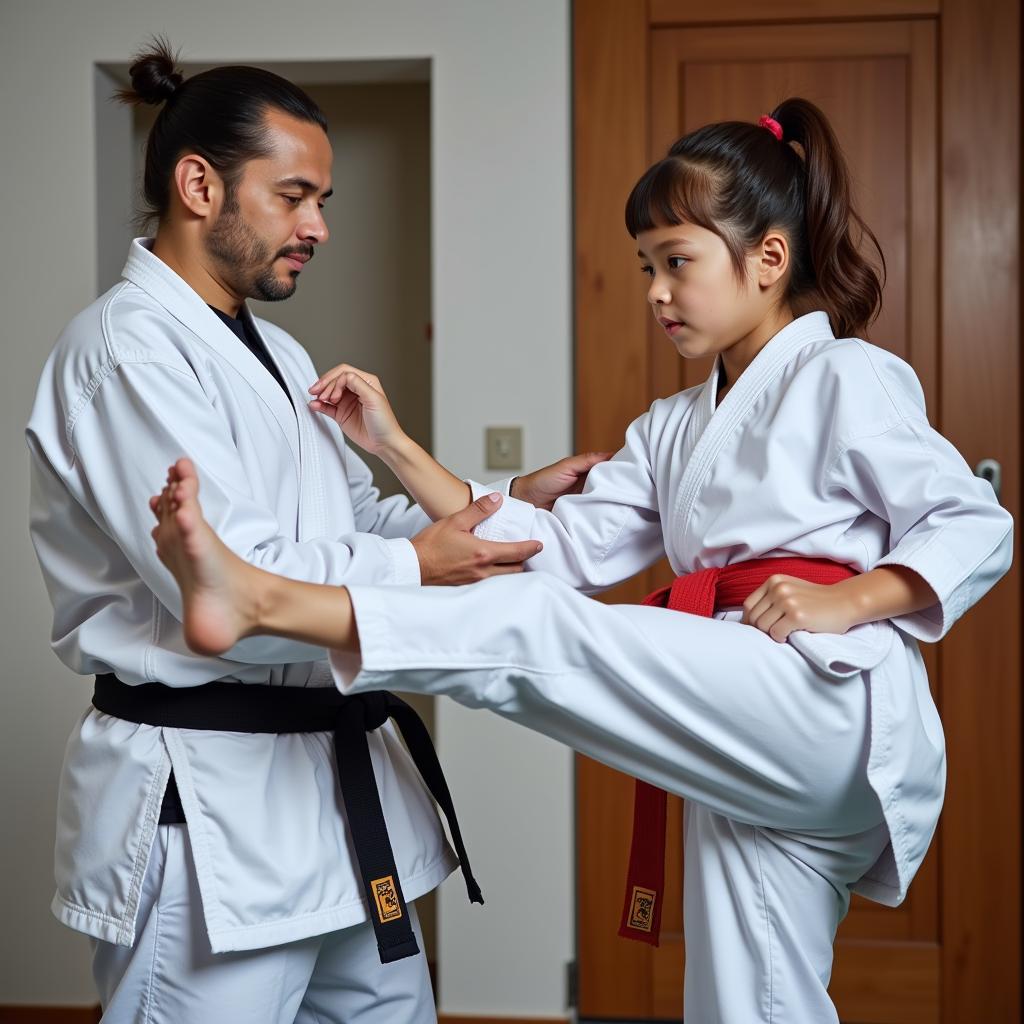 Dedicated instructor guiding a student at Asian Sun Martial Arts Hudson