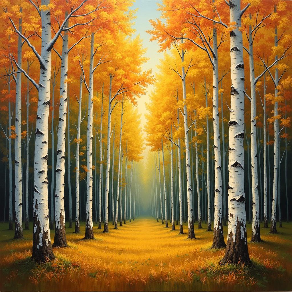 Aspen Tree Forest Painting Bathed in Golden Light