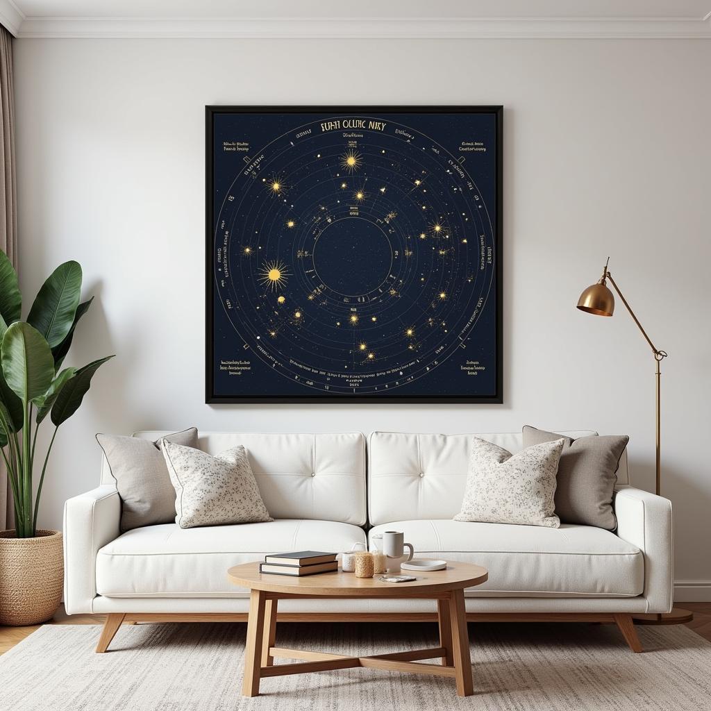 Astrology wall art in a modern living room setting