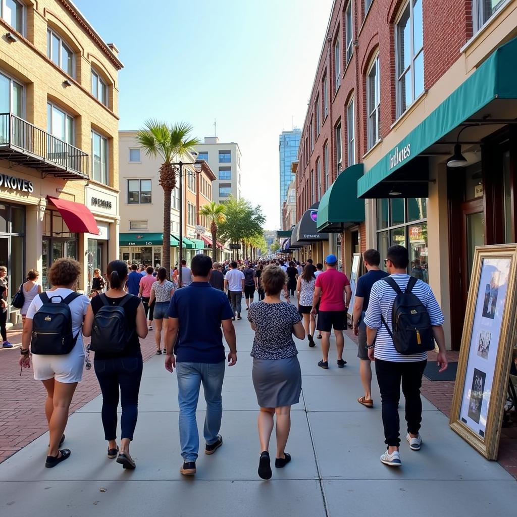 Visitors admiring art and enjoying the lively atmosphere at the Atlantic Ave Art Walk