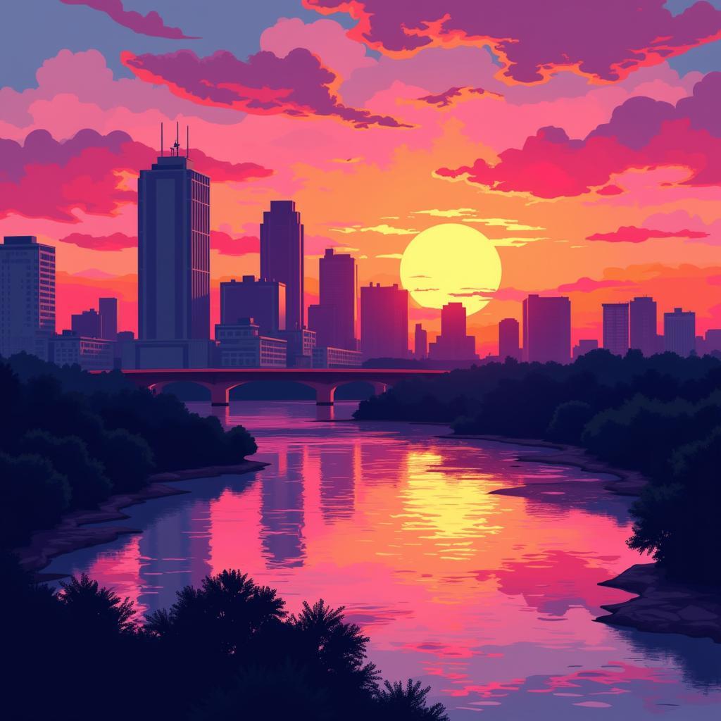 Digital art piece of the Austin skyline