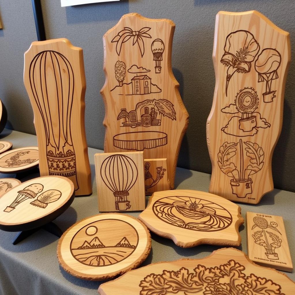 Intricate wood carvings inspired by the Balloon Fiesta at the Arts and Crafts Show