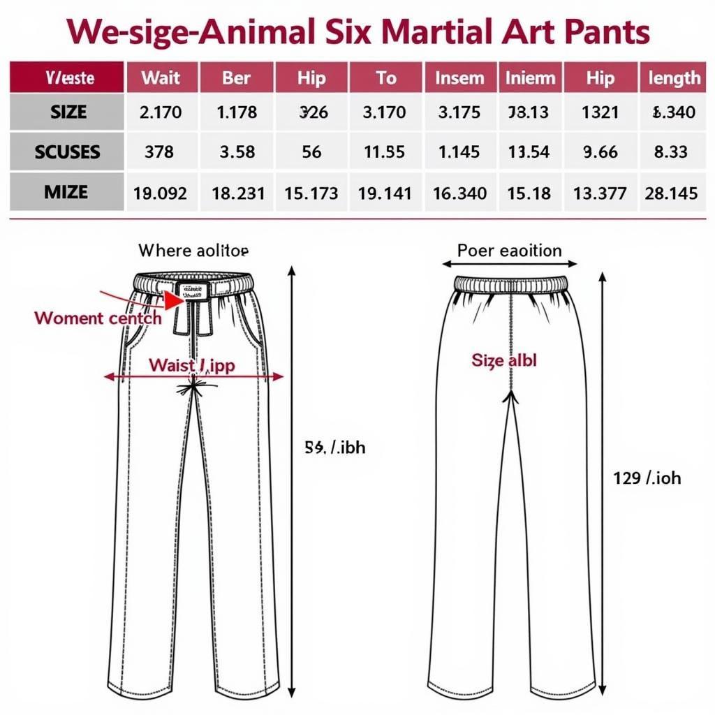 Martial arts pants size chart for women