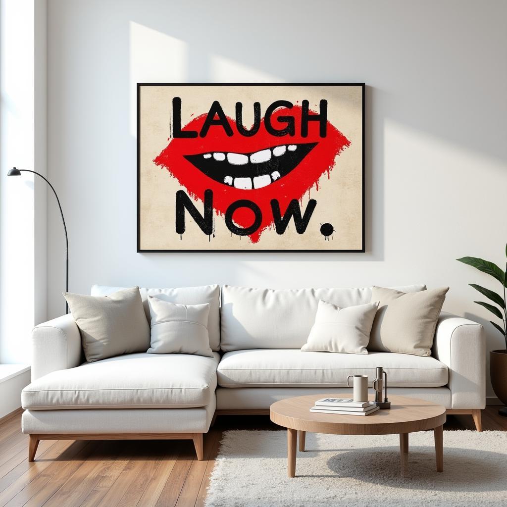 Banksy Framed Art in a Modern Living Room