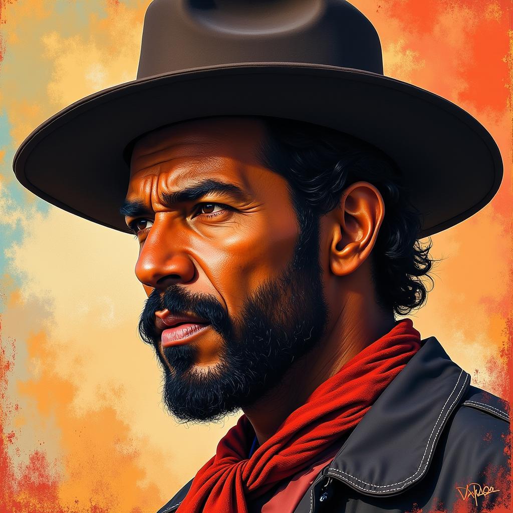 Bass Reeves portrait painting in vivid colors