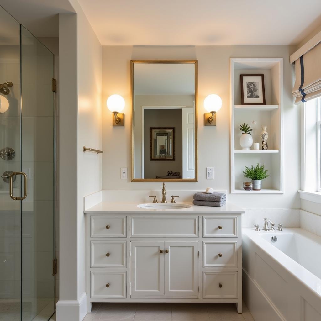 Bathroom interior featuring an Art Deco vanity light