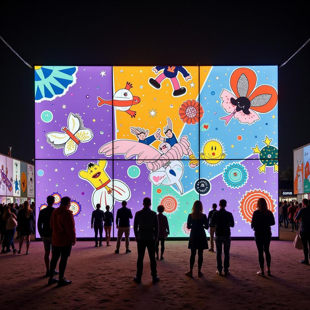 Visitors interacting with an art installation at the Bay City Art Festival