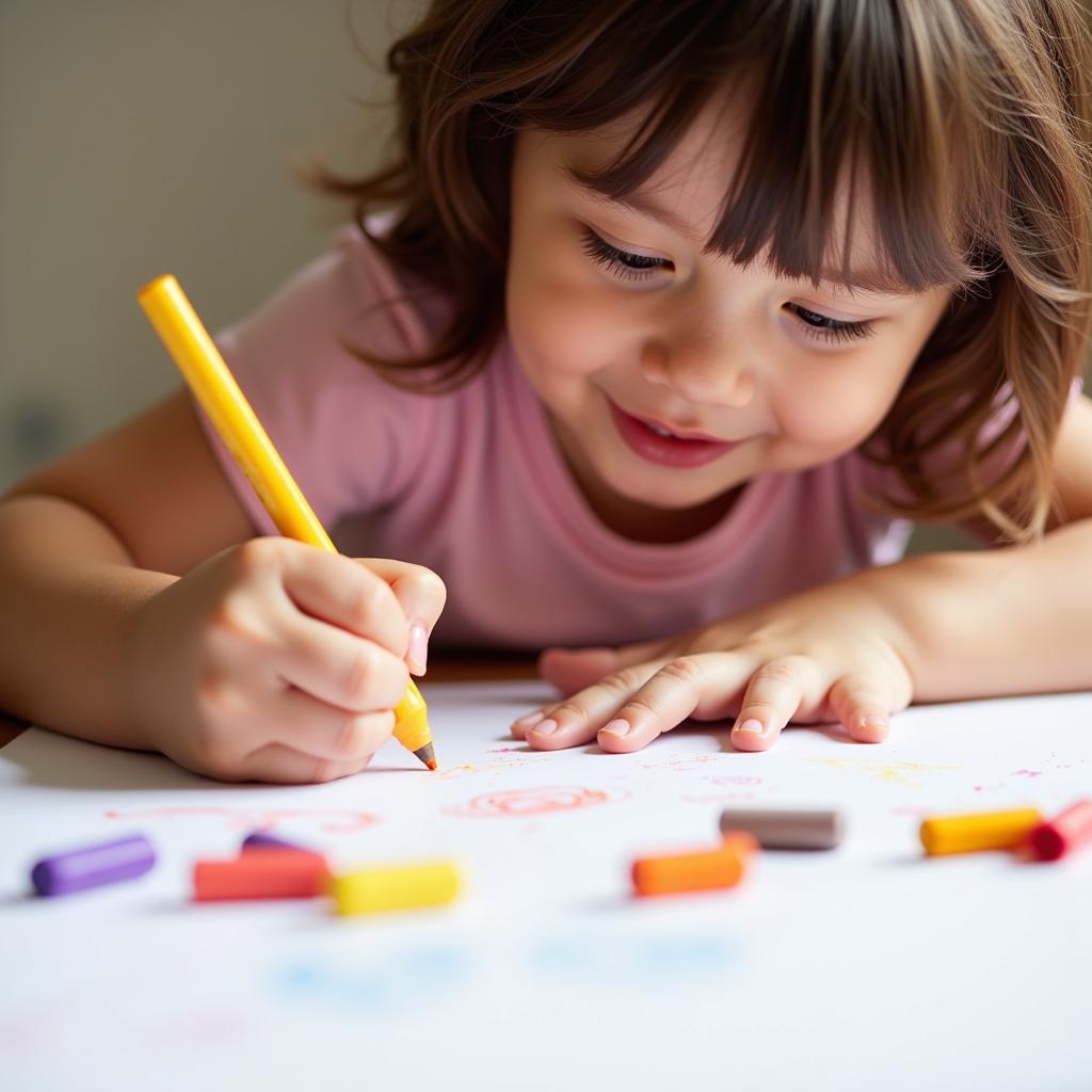 1-Year-Old Girl Painting with Non-Toxic Crayons