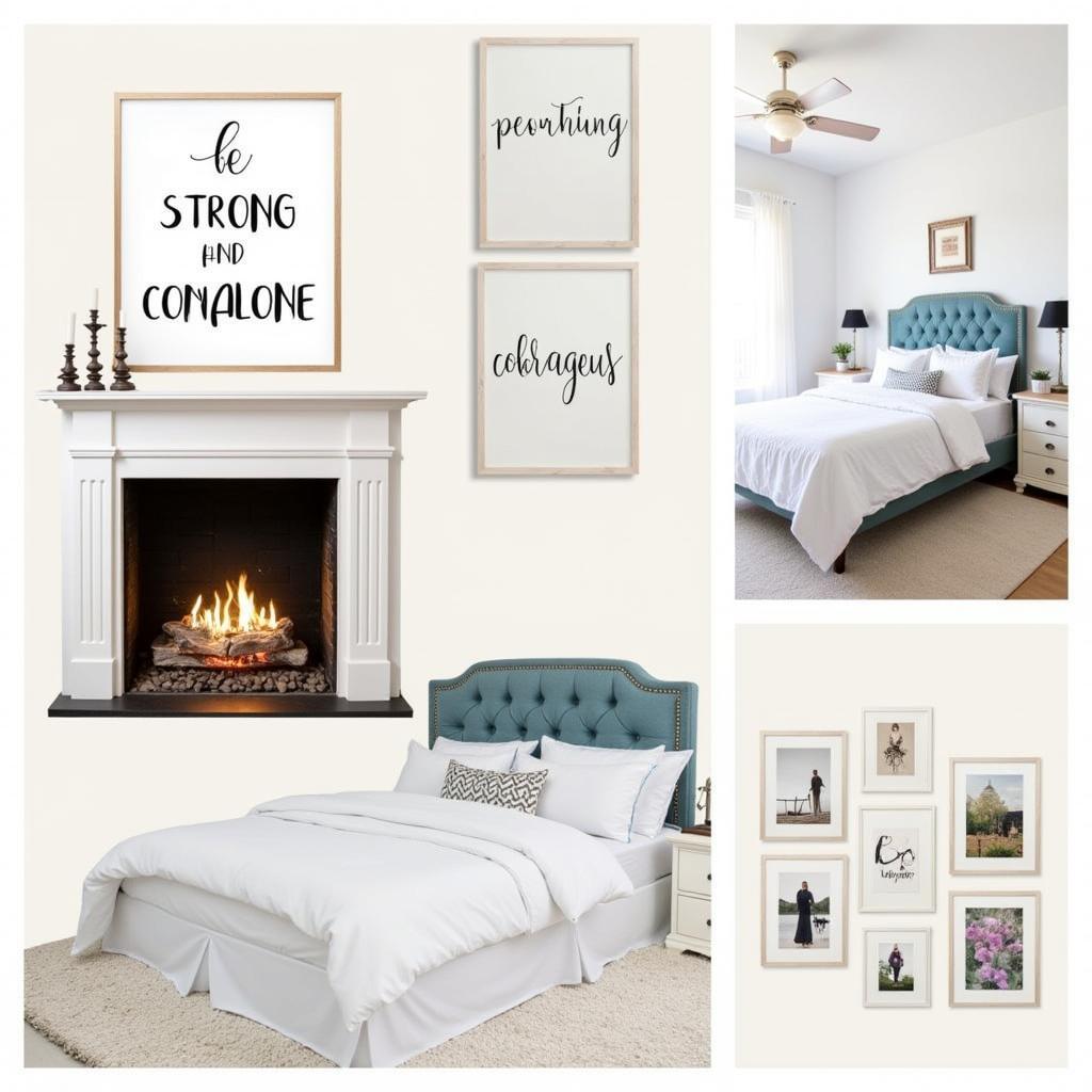 Placement ideas for "be strong and courageous" wall art in different rooms.