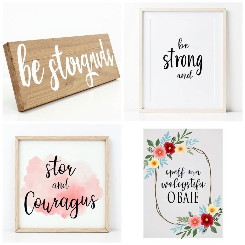 Various styles of "be strong and courageous" wall art