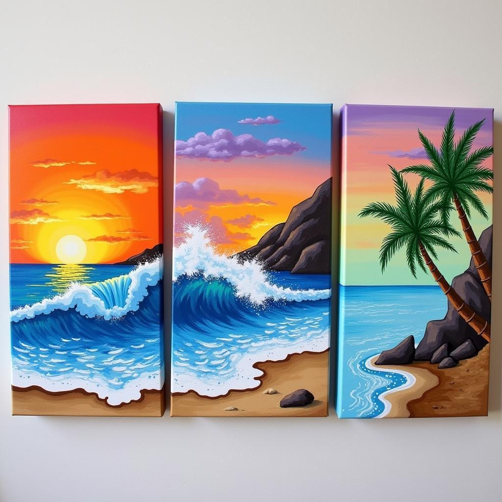 Beach scene canvas art in various styles