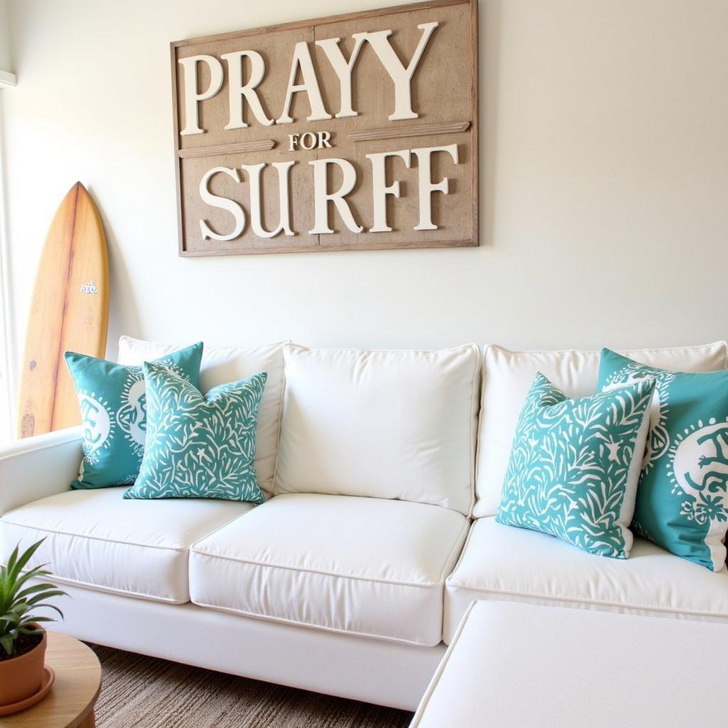 Living Room Decorated with Pray for Surf Wall Art