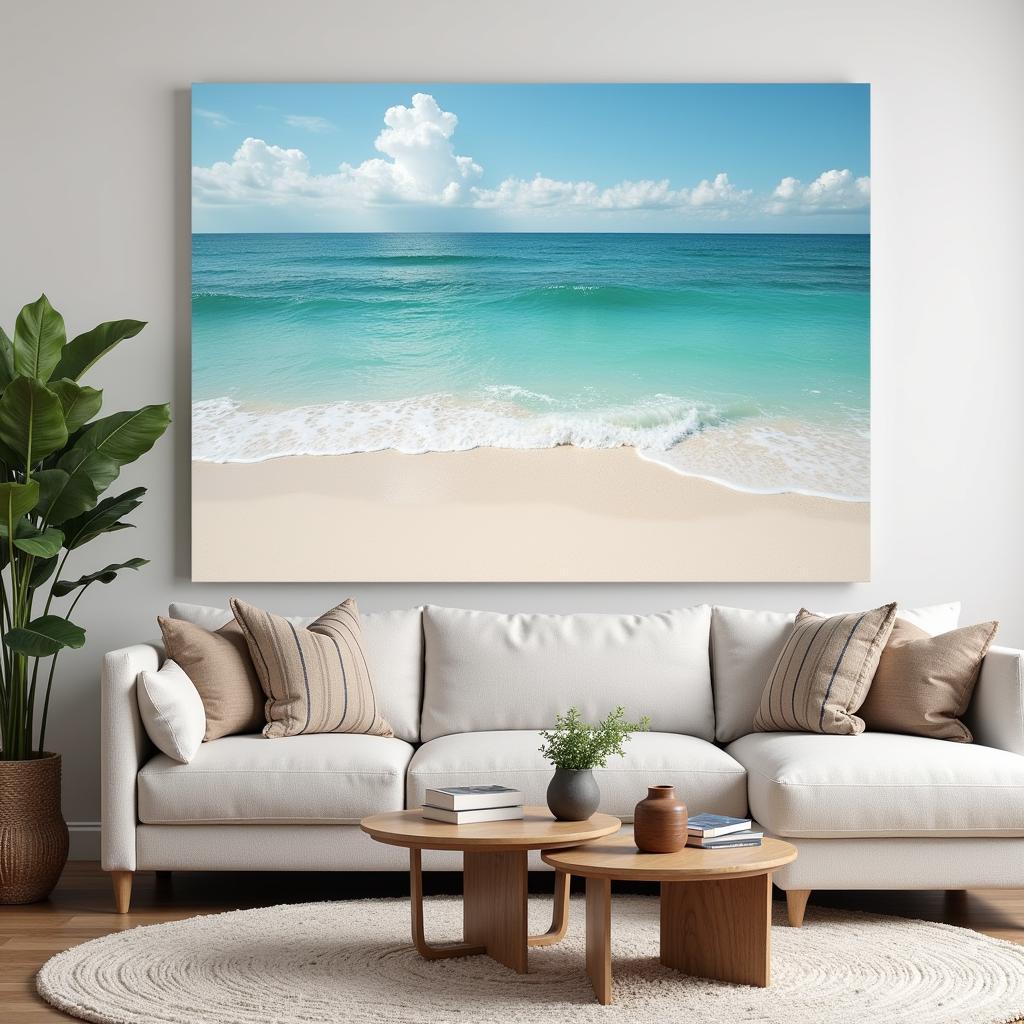 Beach wall canvas art in a living room setting