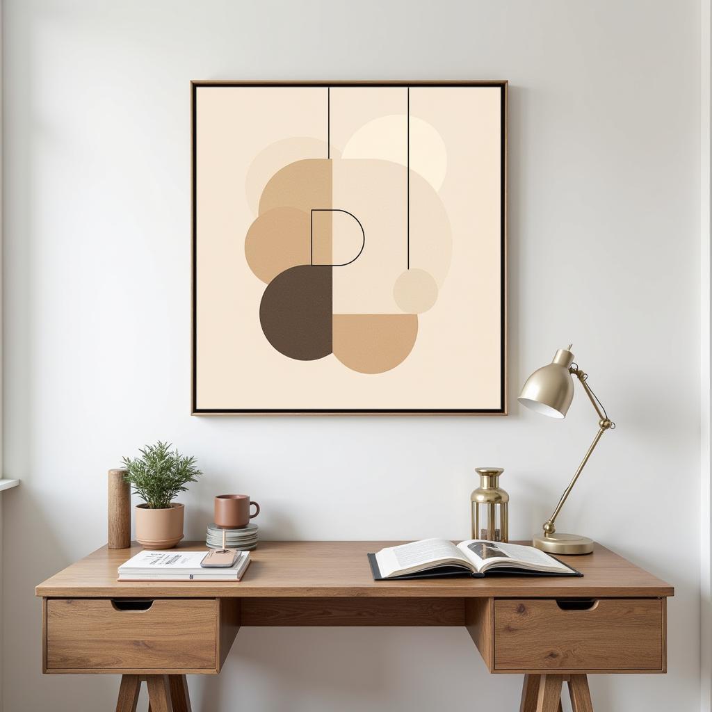 Beige Abstract Art in a Home Office