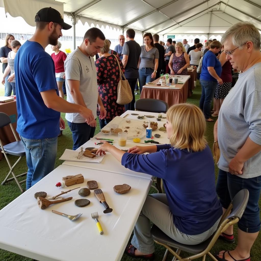 A potter demonstrates their craft at the Bell Buckle Arts and Crafts Festival, shaping clay on a spinning wheel.