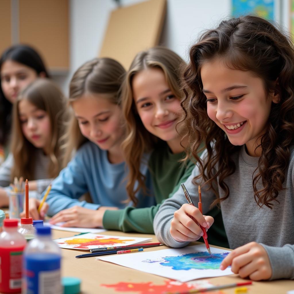 Students enjoying the benefits of art classes in Johns Creek GA.