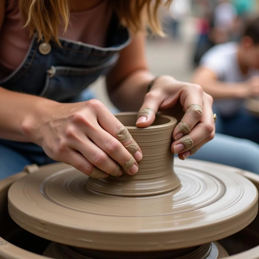 Artist demonstrating pottery at Bigfork Festival of the Arts