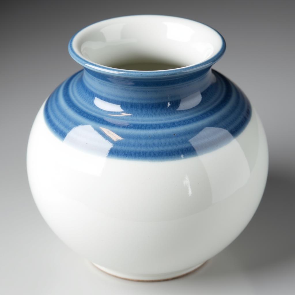 White Ceramic Vase with Blue Glaze