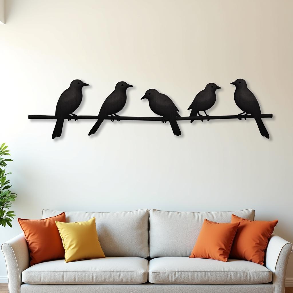 Birds on a Wire Metal Wall Art Accenting a Living Room