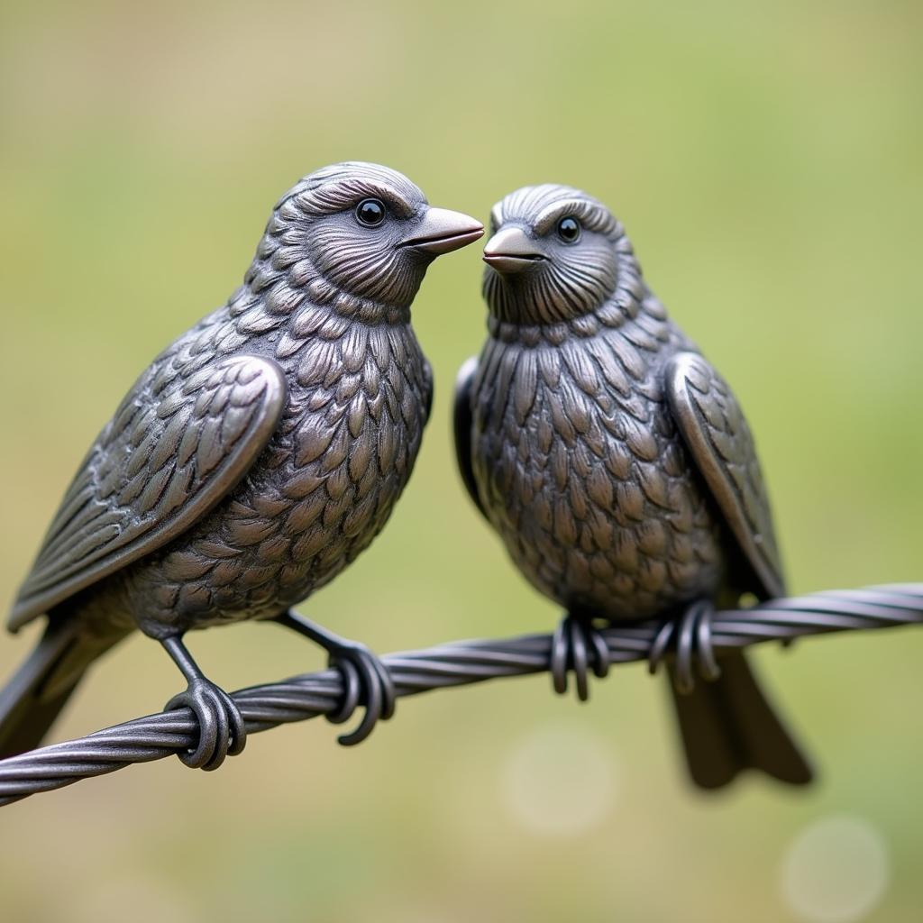 Close-up of Birds on a Wire Sculpture