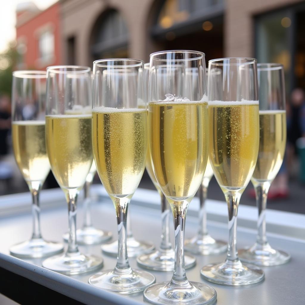 Wine glasses arranged for a tasting event in Bishop Arts District