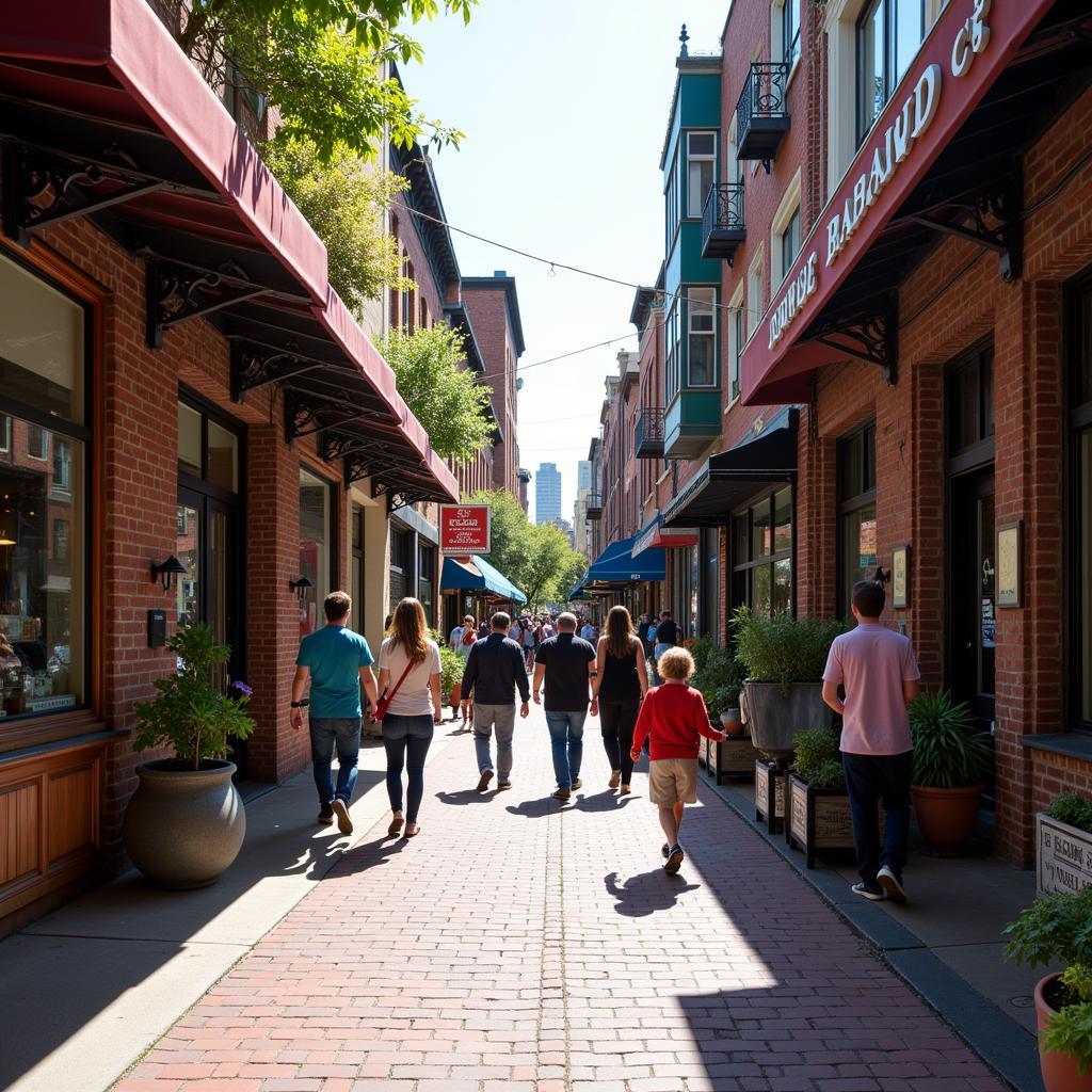 Bustling street scene in Bishop Arts District