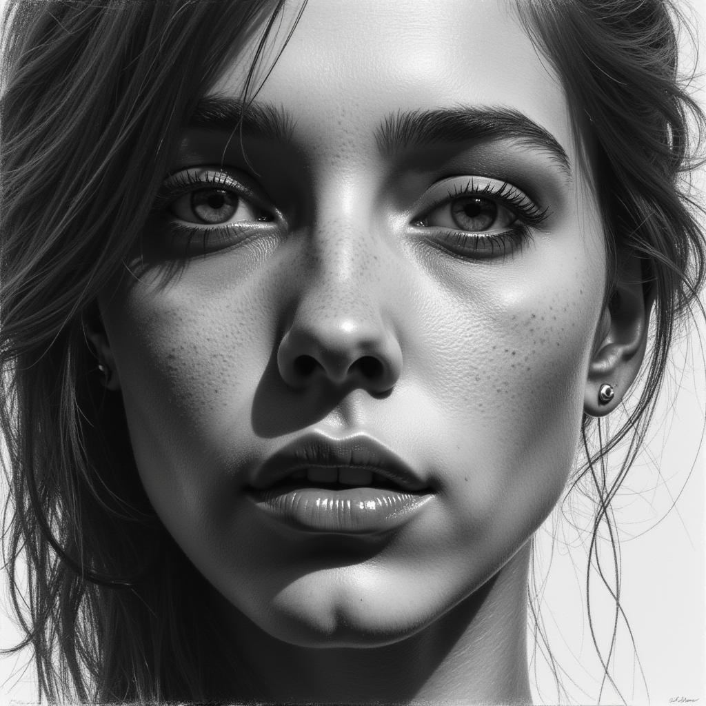 Expressive Charcoal Portrait in Black and White