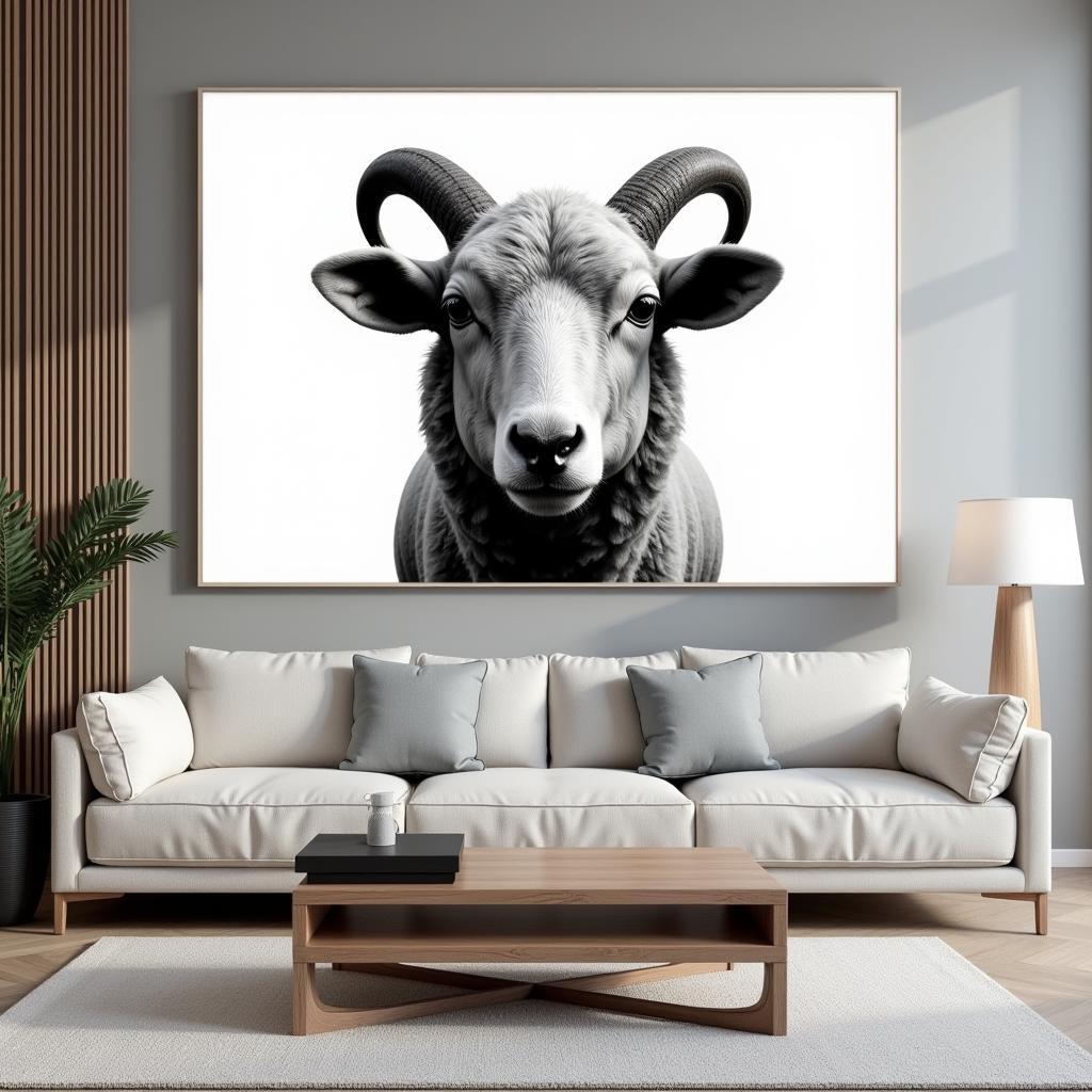 Black and White Sheep Canvas Art in a Modern Living Room