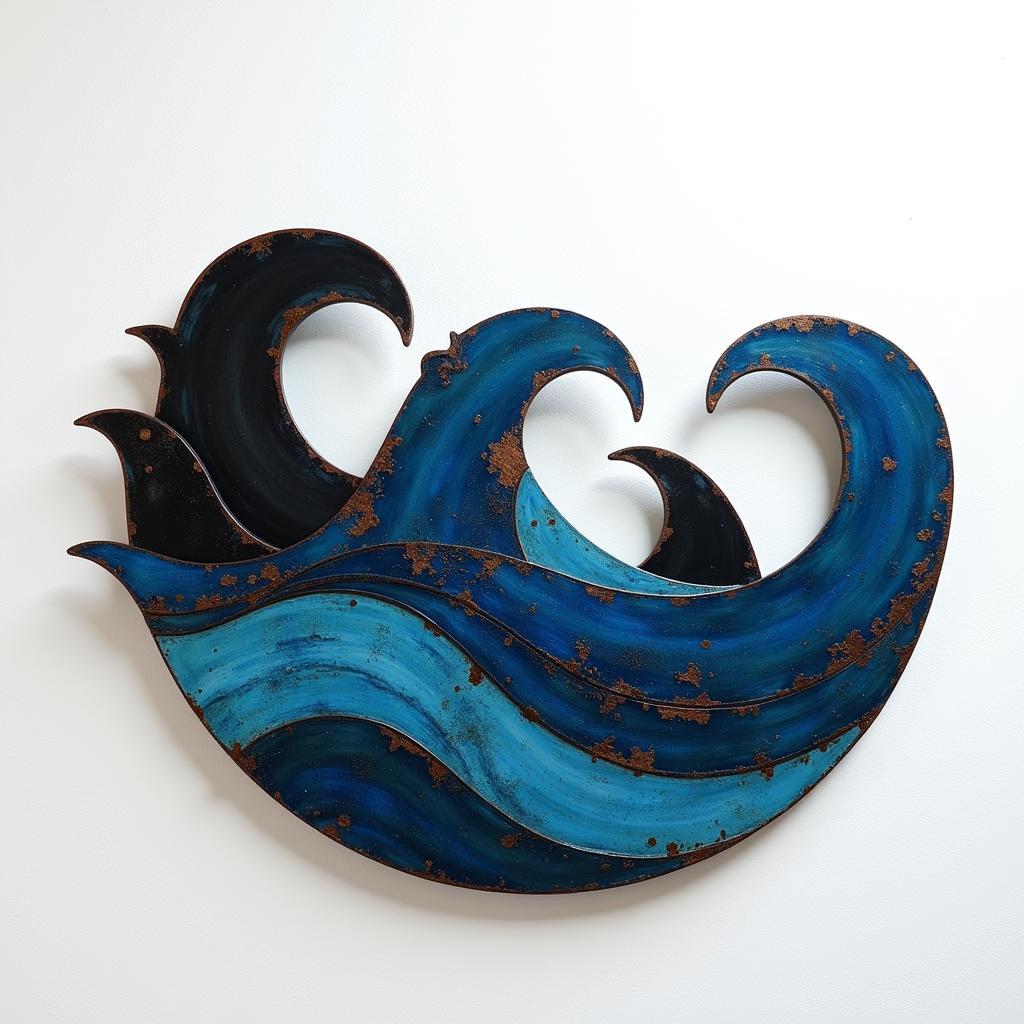 Black and Blue Ocean Waves Metal Wall Art