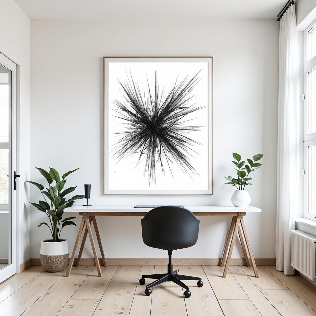 Black and White Abstract Sketch in a Home Office