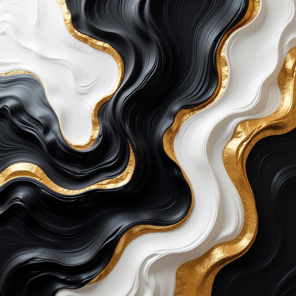 Black White and Gold Abstract Art: A Digital Painting