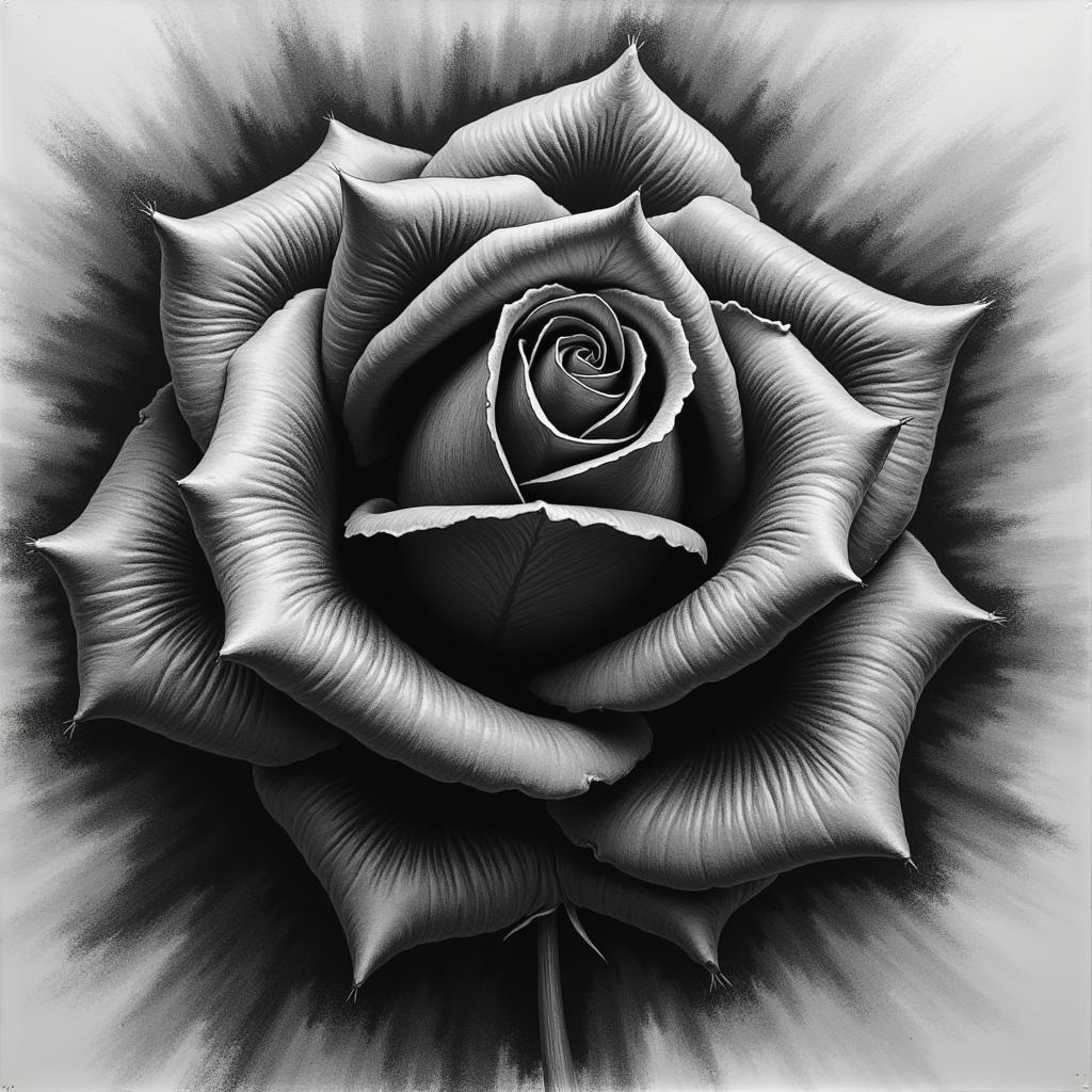 Black and White Rose Drawing with Charcoal: Expressive Monochrome Art