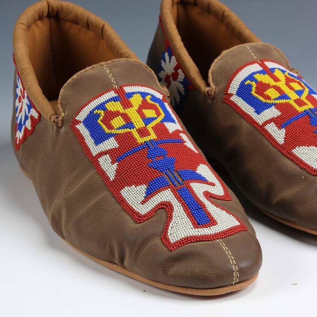 Intricate beadwork adorns a pair of Blackfoot moccasins