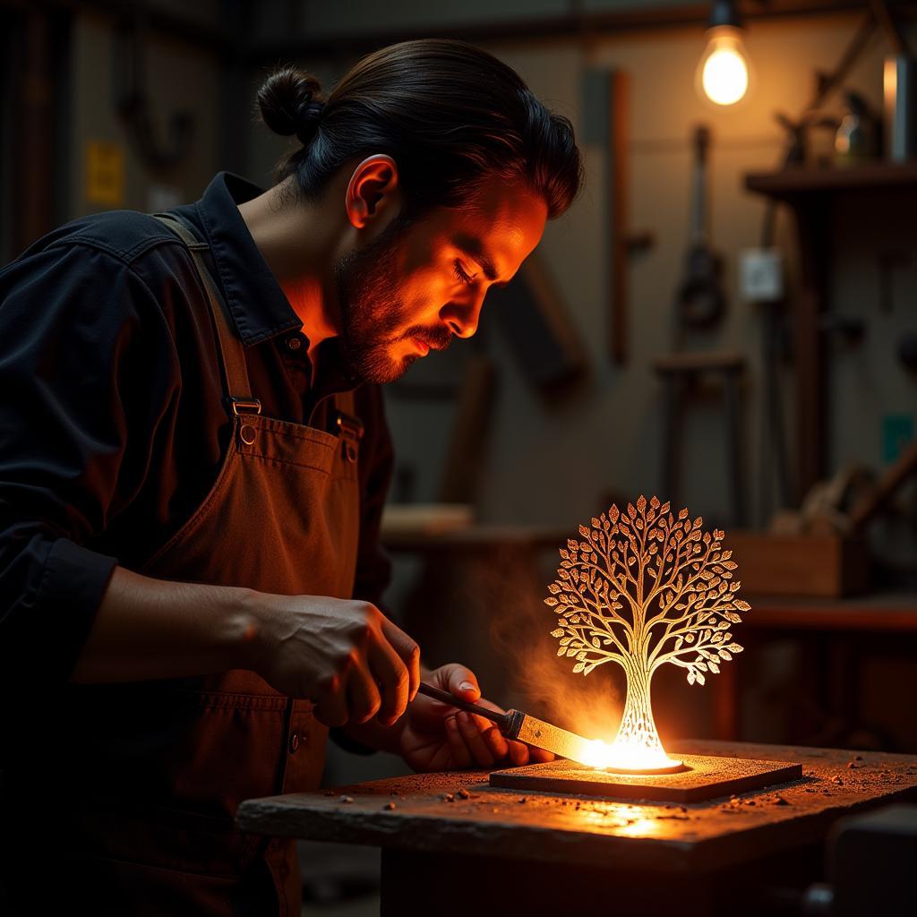 Blacksmith Crafting Tree of Life Metal Art