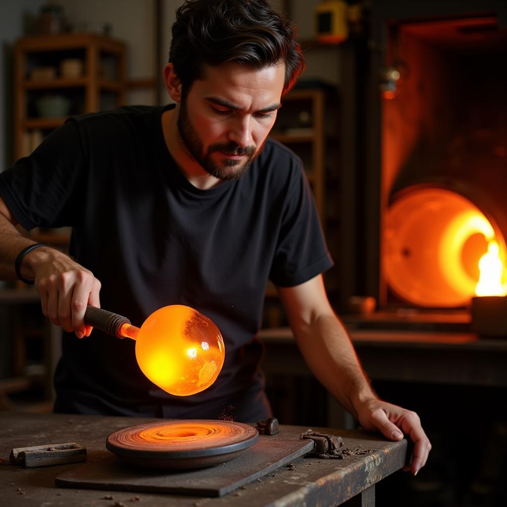 Blown Glass Artist Creating a Sculpture