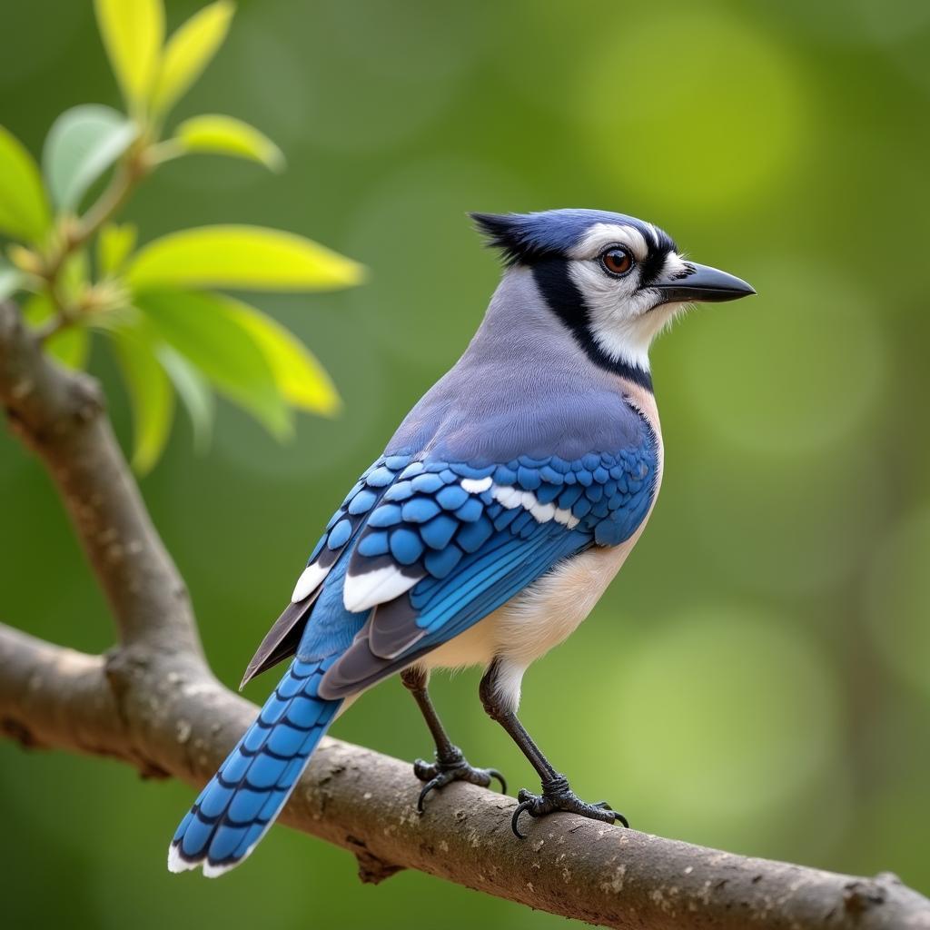 Blue jay perched on a tree branch