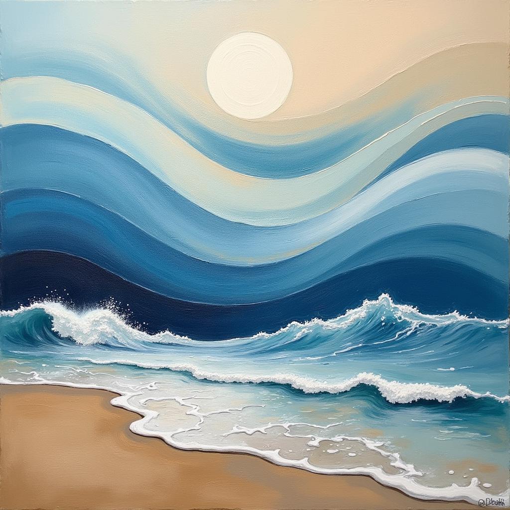 Blue and Tan Abstract Ocean Canvas Art