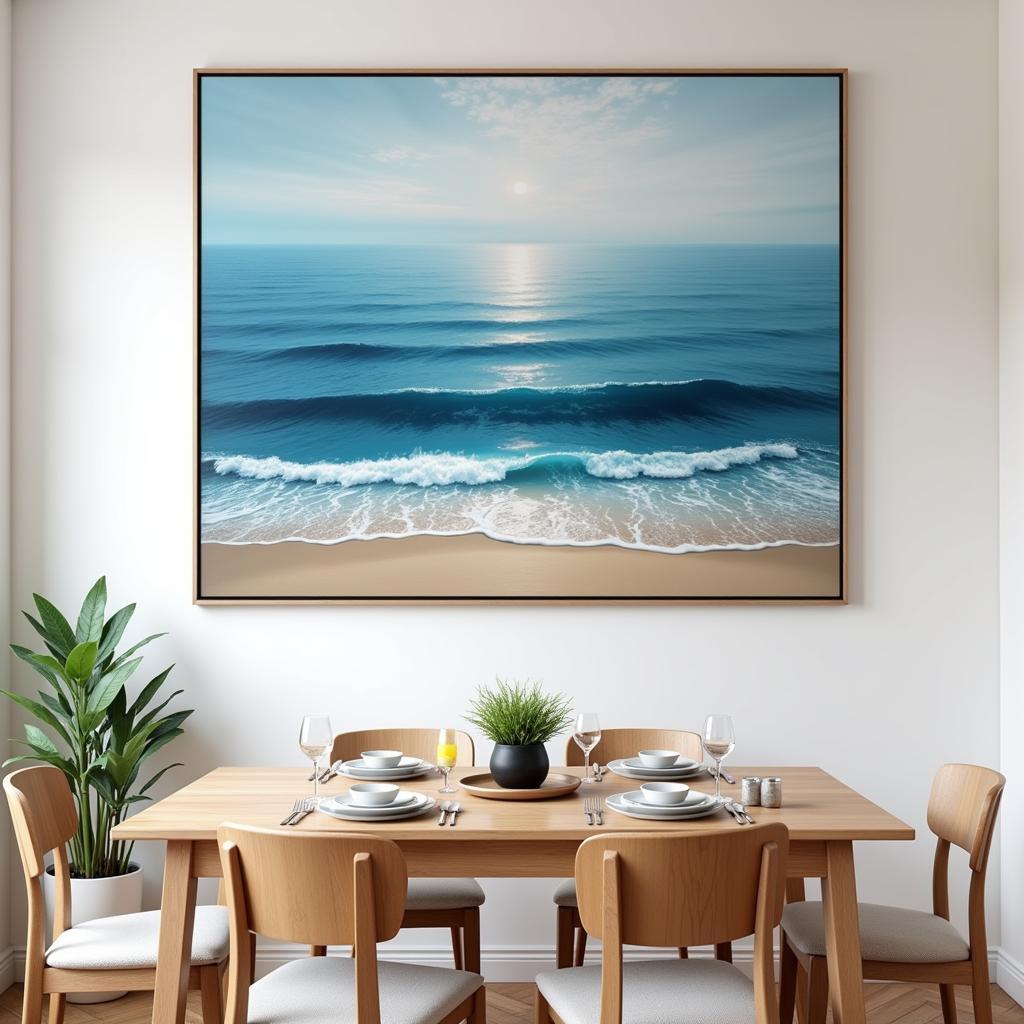 Blue and Tan Seascape Wall Art for Dining Room