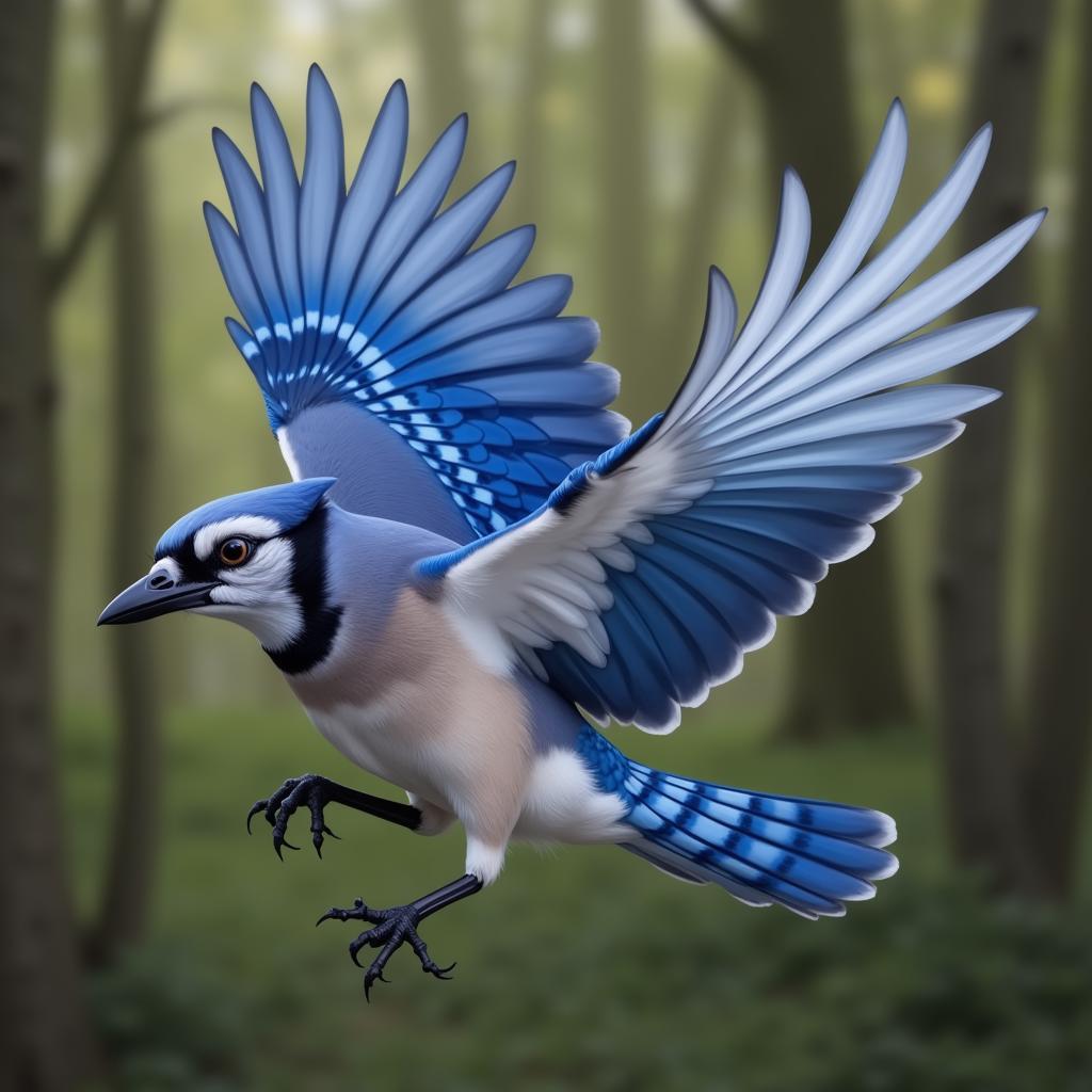 Blue Jay Digital Painting with Forest Background