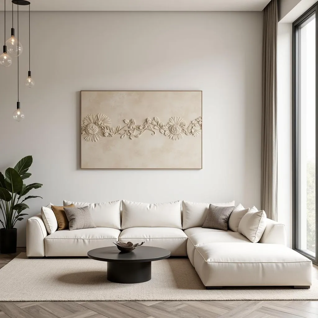 Modern living room decorated with ivory wall art