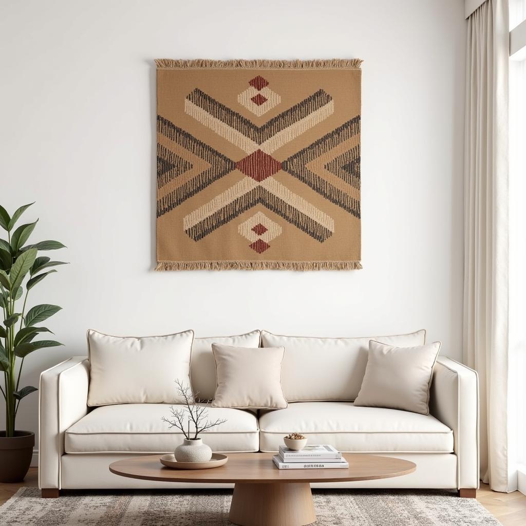 Living room decorated with mudcloth wall art