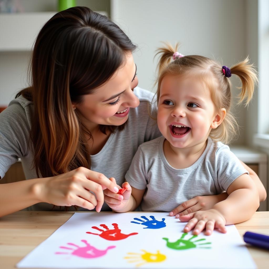 Parent and Child Creating Handprint Art Together