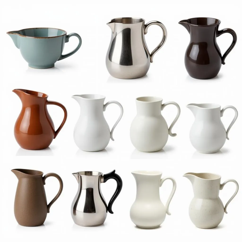 Various types of milk frothing pitchers for latte art