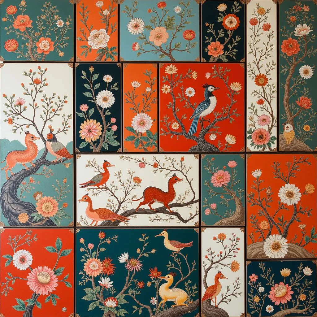 Bộ sưu tập Chinoiserie art panels đa dạng màu sắc và họa tiết