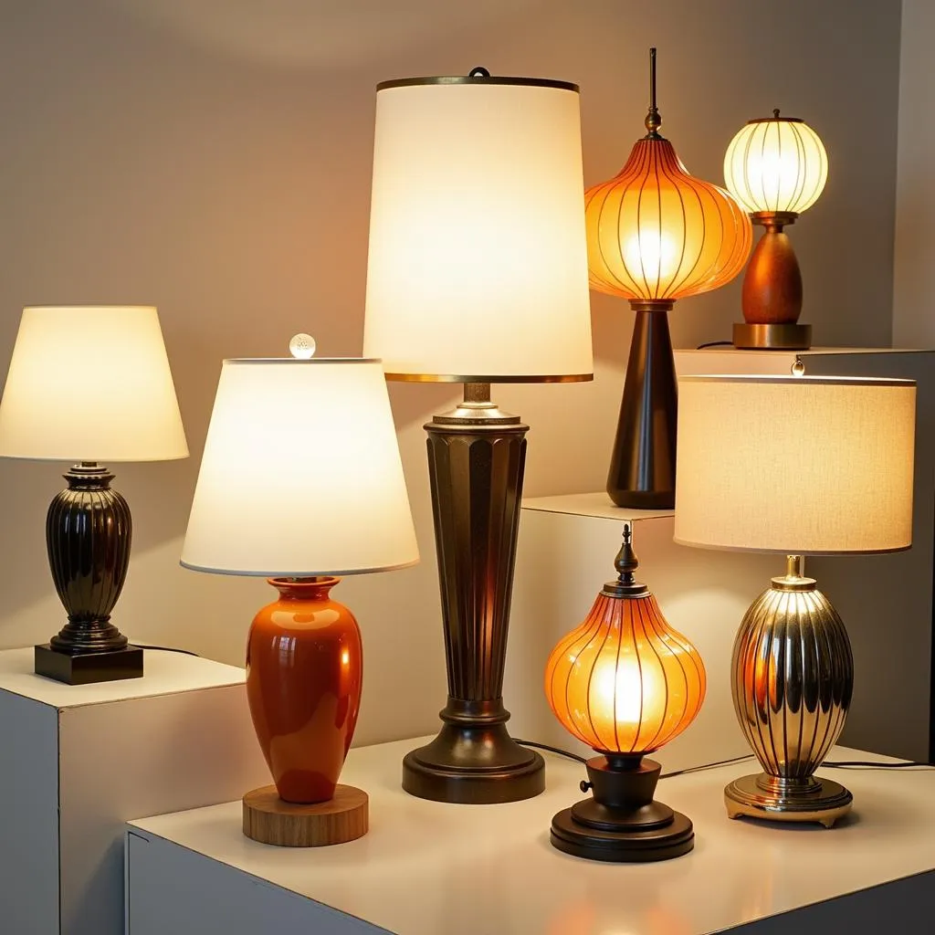 Collection of vintage art deco table lamps