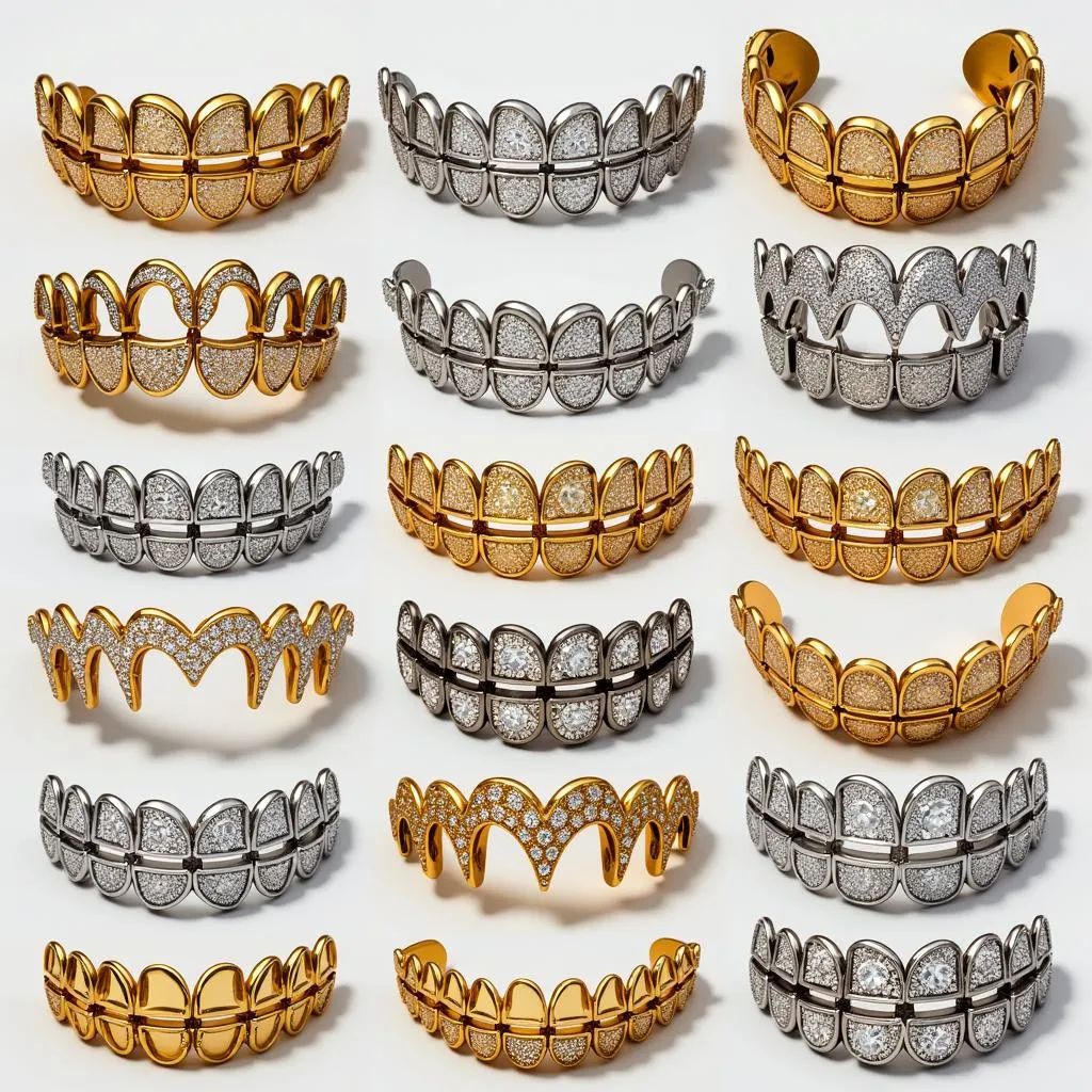 Bộ sưu tập grillz với nhiều kiểu dáng và chất liệu khác nhau